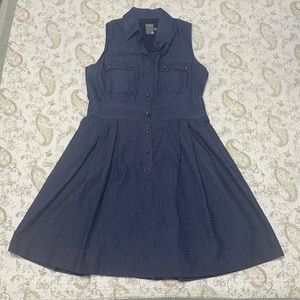 Taylor Navy Textured Button Up Dress